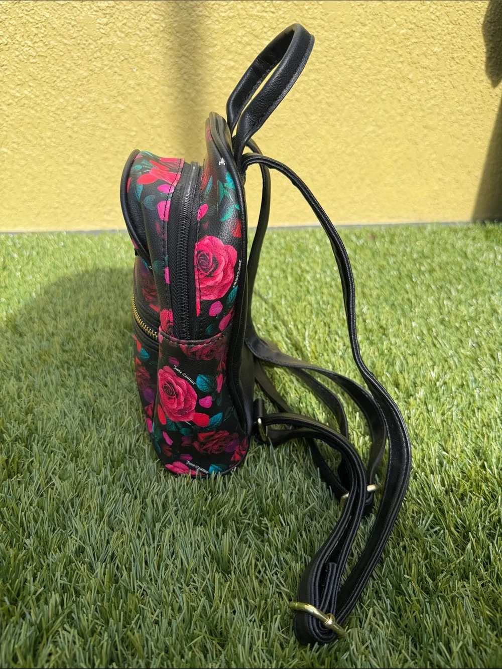 Juicy Couture Black Floral Rose Mini Backpack Y2K Pink Roses Bag Purse OSFA